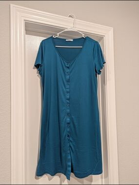 Button-Front Teal Sleep Dress
